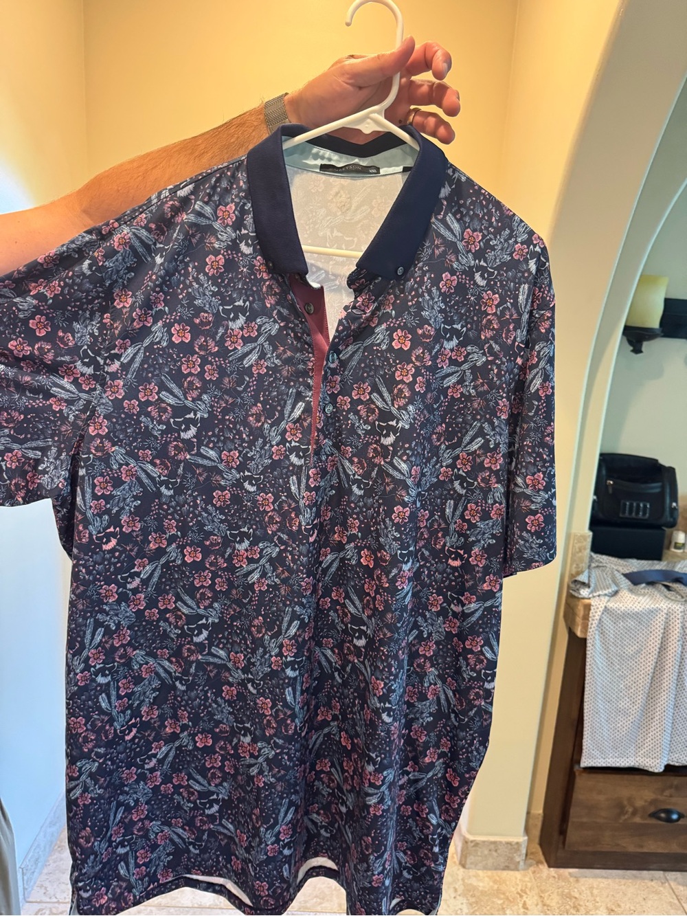 Greyson Navy Polo with Pink Floral Print